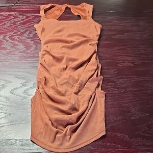 Fashion Nova Rust Orange Ruched Mini Dress